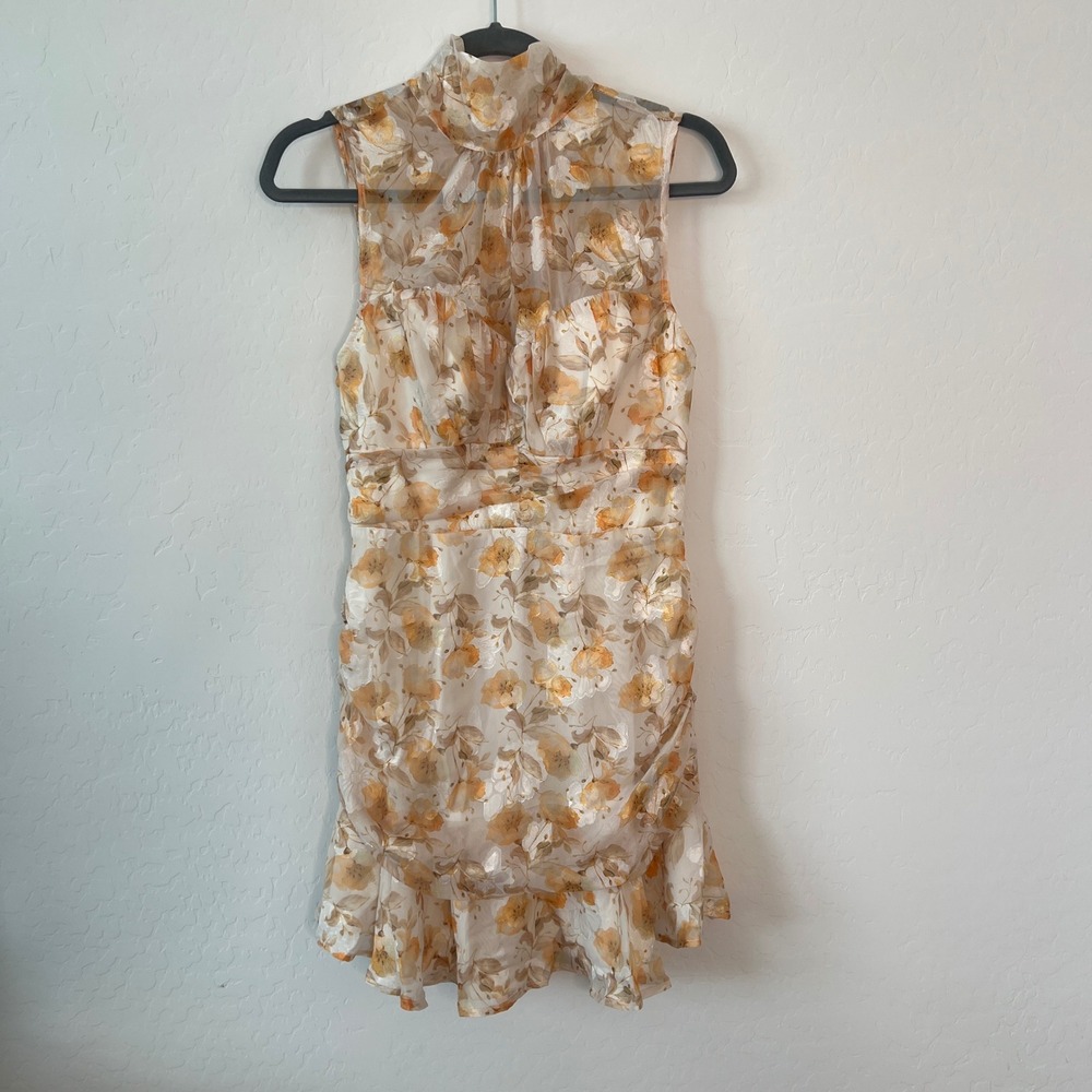 Selfie Leslie Monte Cristi High Neck Floral Ruched Mini Dress Yellow US M - Picture 3 of 12